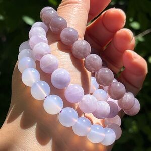 10mm stretchable purple rose quartz lavender amethyst chalcedony bracelet set‎